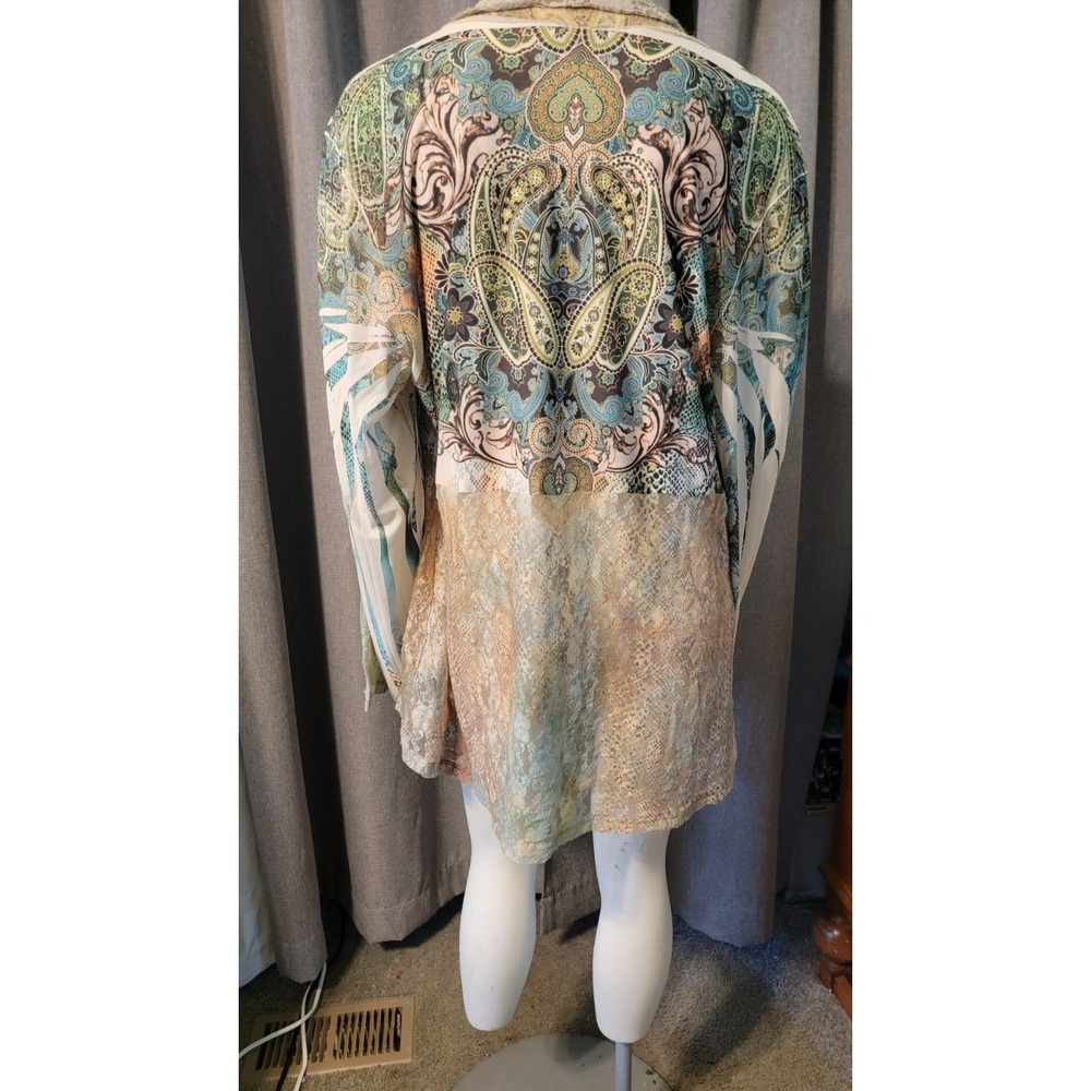 Whimsy Fairy COVER CHARGE Open Waterfall Front Pastel‎ Ombre Lace Cardigan SZ 1X - Picture 6 of 13
